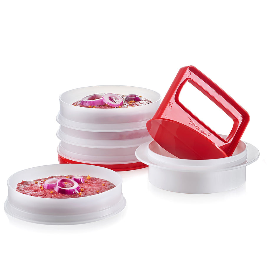 conjunto tupperware de prensa e recipientes para hambúrguer molde grande para hambúrguer e armazenamento chili