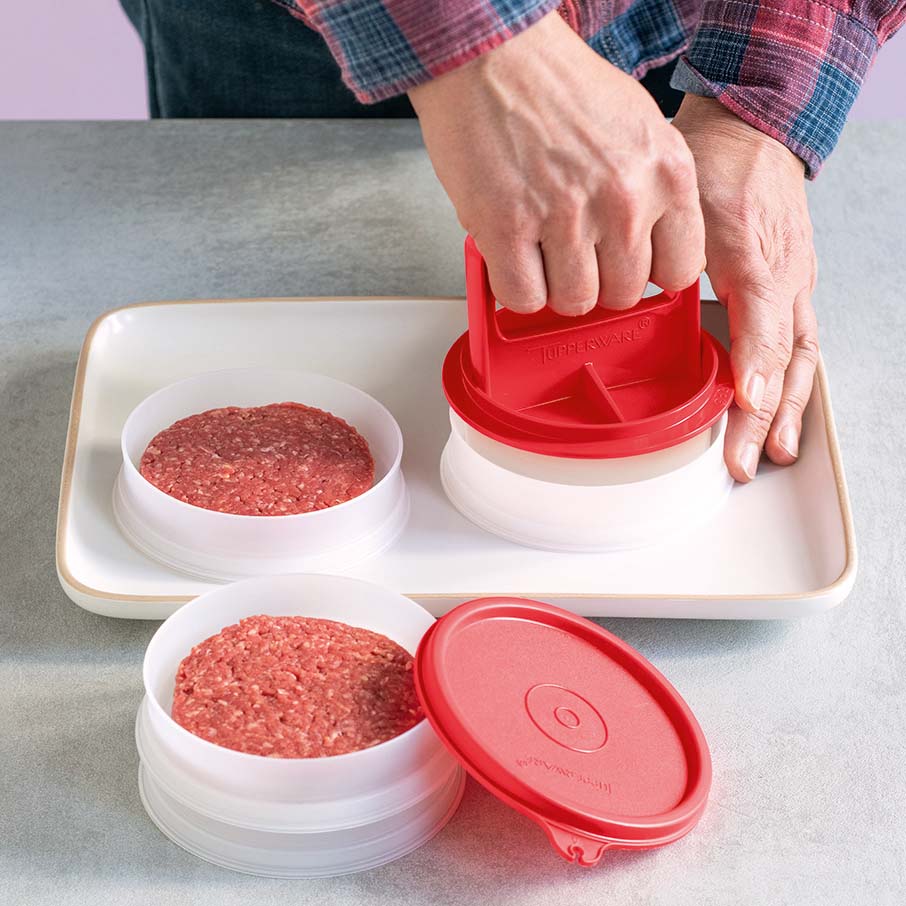 conjunto tupperware de prensa e recipientes para hambúrguer molde grande para hambúrguer e armazenamento chili