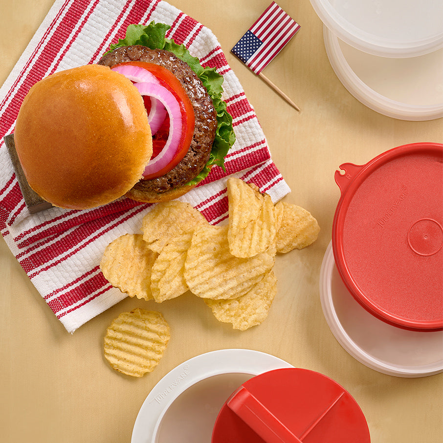 conjunto tupperware de prensa e recipientes para hambúrguer molde grande para hambúrguer e armazenamento chili