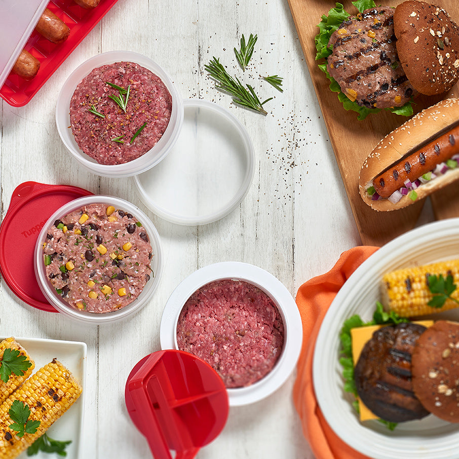 conjunto tupperware de prensa e recipientes para hambúrguer molde grande para hambúrguer e armazenamento chili