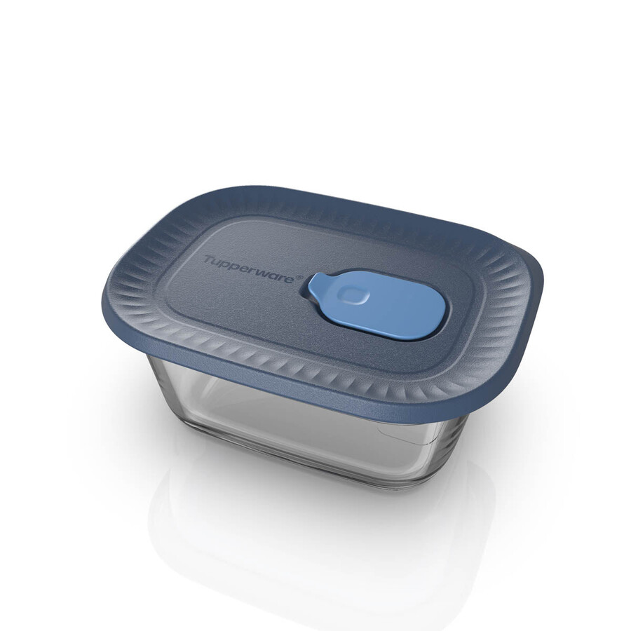 recipiente de vidro tupperware voila para armazenar alimentos mini retangular cinza escuro e azul tampa