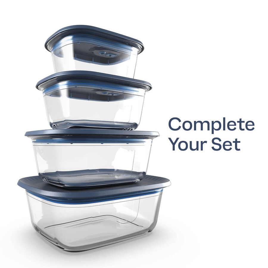 recipiente de vidro para alimentos tupperware voila retangular pequeno cinza escuro e azul tampa
