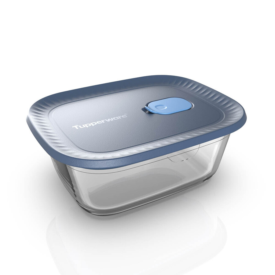 recipiente de vidro tupperware voila para armazenamento de alimentos retangular médio cinza escuro e azul tampa