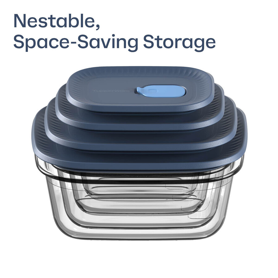 recipiente de vidro tupperware voila para armazenamento de alimentos retangular grande cinza escuro e azul tampa