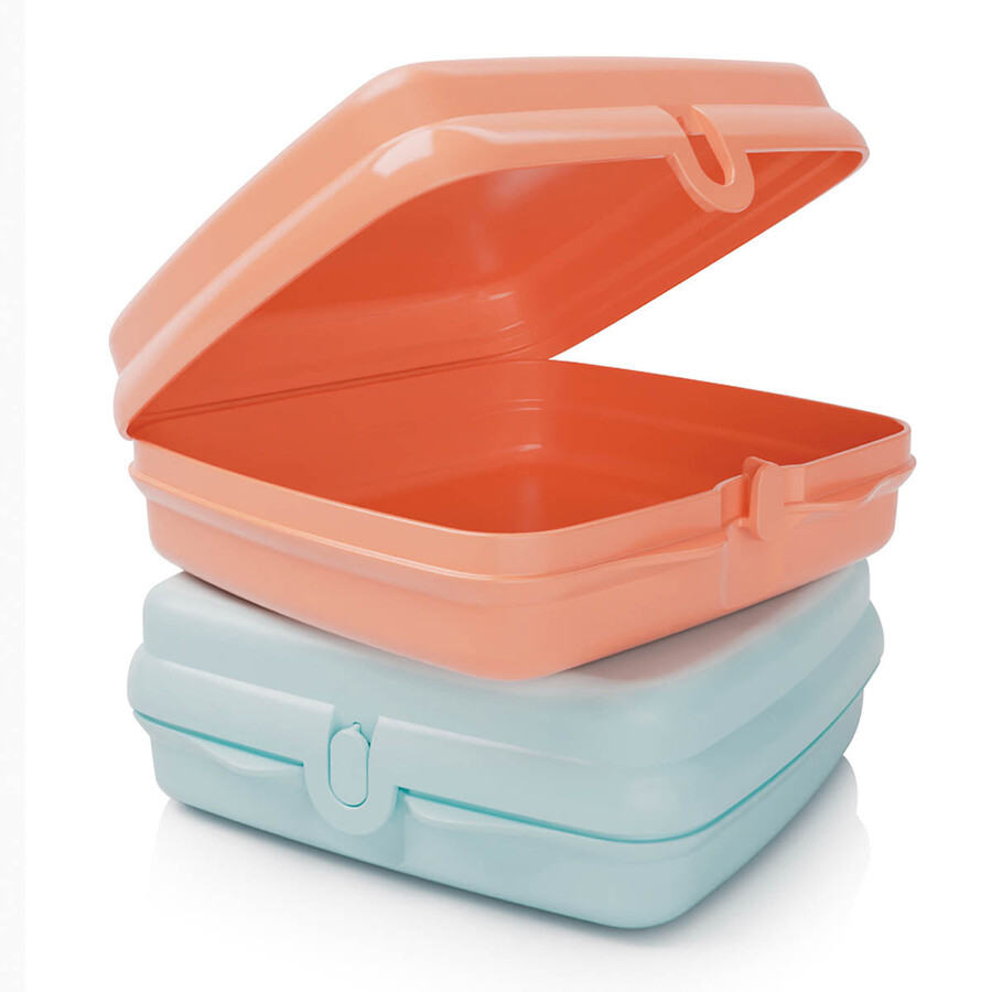 conjunto de 2 lancheiras tupperware para sanduíches - fácil de abrir - ideal para crianças