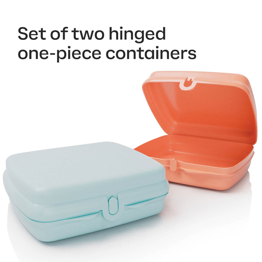 conjunto de 2 lancheiras tupperware para sanduíches - fácil de abrir - ideal para crianças