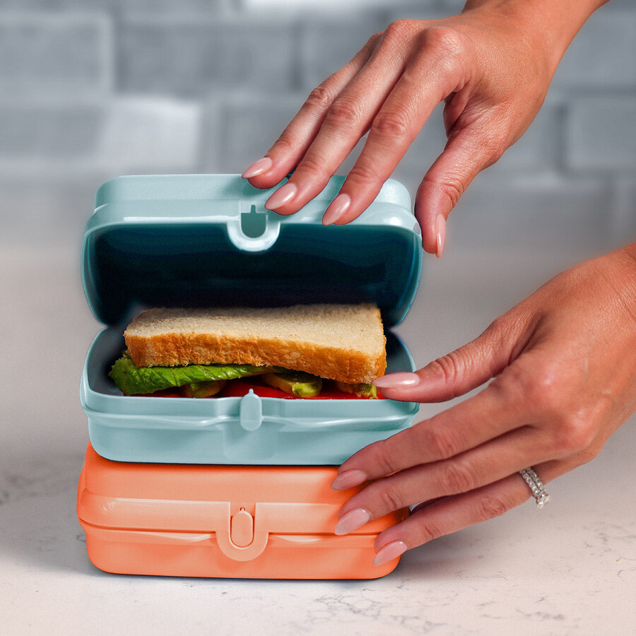 conjunto de 2 lancheiras tupperware para sanduíches - fácil de abrir - ideal para crianças